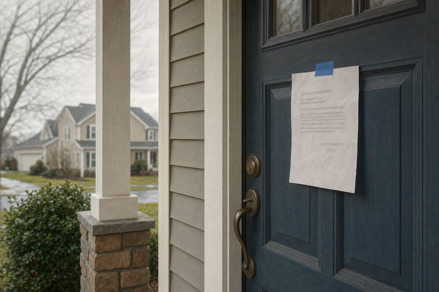 An official foreclosure notice posted on the front door of a New Jersey home